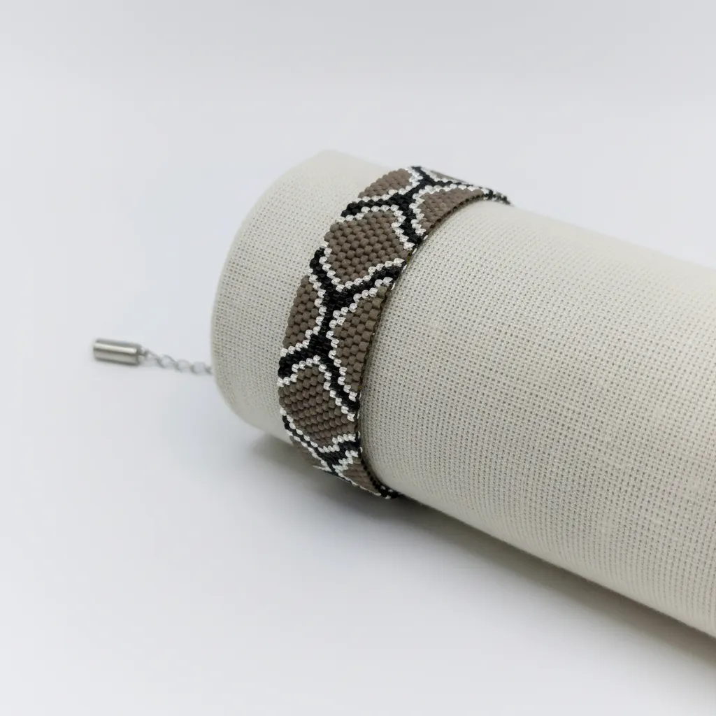 Miyuki Beaded Snake Skin Pattern Adjustable Bracelet - Handmade