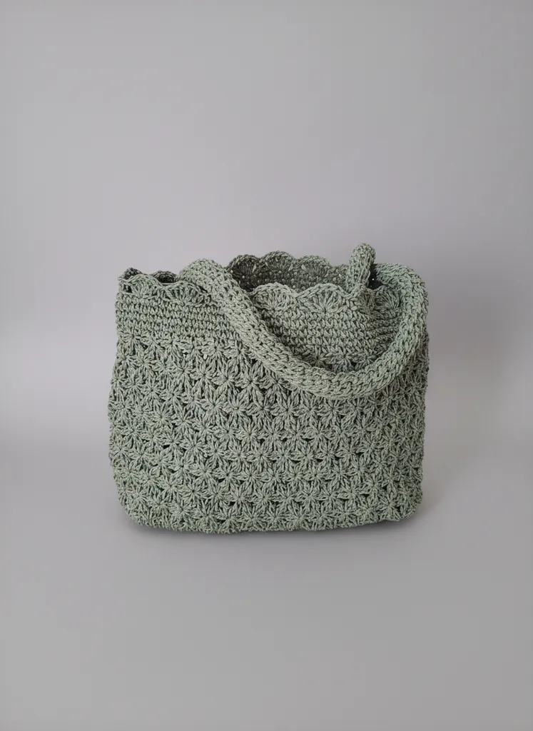Yeşil Kağıt İpten Örgü Omuz Çantası - El Emeği Göz Nuru