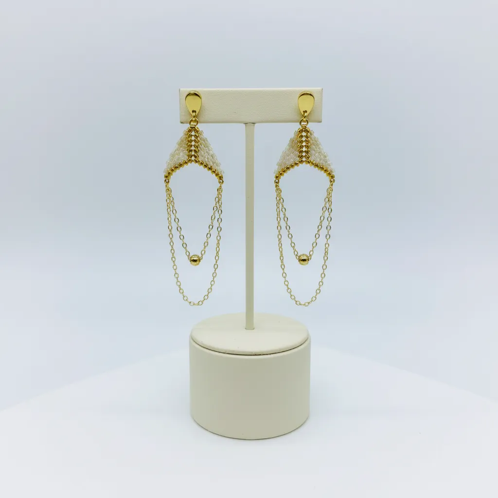 Gold Chain Miyuki Bead Earrings - Handmade Design Elegant Earrings