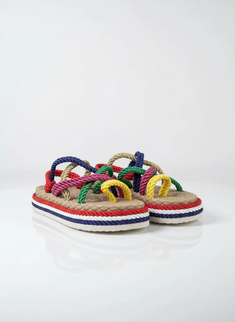 Renkli İpli Halat Sandalet Terlik - 38 Numara - El Yapımı
