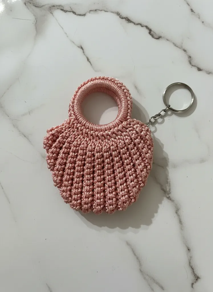 Pink Knitted Keychain Bag Charm Earphone Case - Handmade Gift