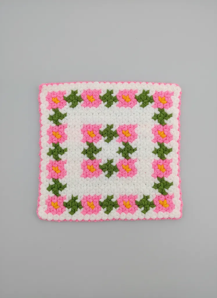 Pembe Gül Desenli Kare Lif - 28x28 cm Banyo ve Mutfak Lifi