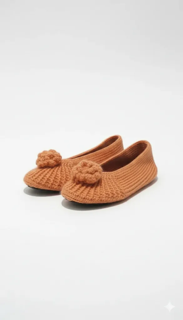 Turuncu Örgü Babet Ev Patiği Tokalı (37-38) - El Emeği