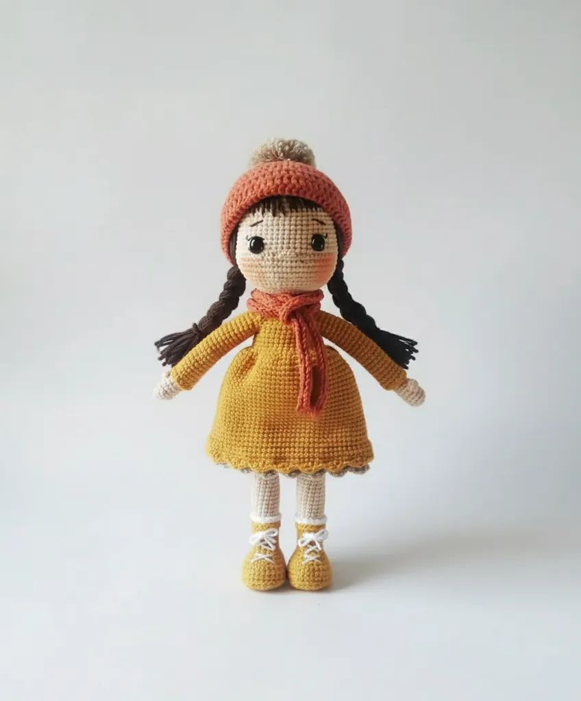 Örgü Bebek Amigurumi Oyuncak - Turuncu Şapkalı Kış Bebeği 26 cm