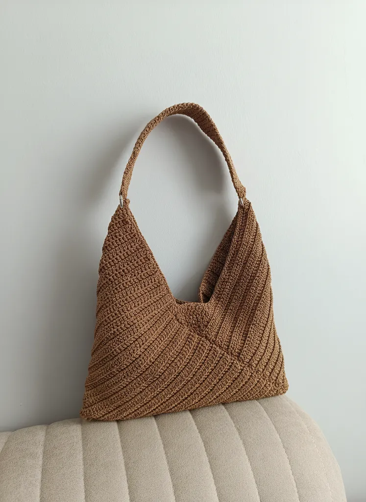 Kahverengi Örgü Omuz Çantası - Tek Parça, Orta Boy, El Emeği