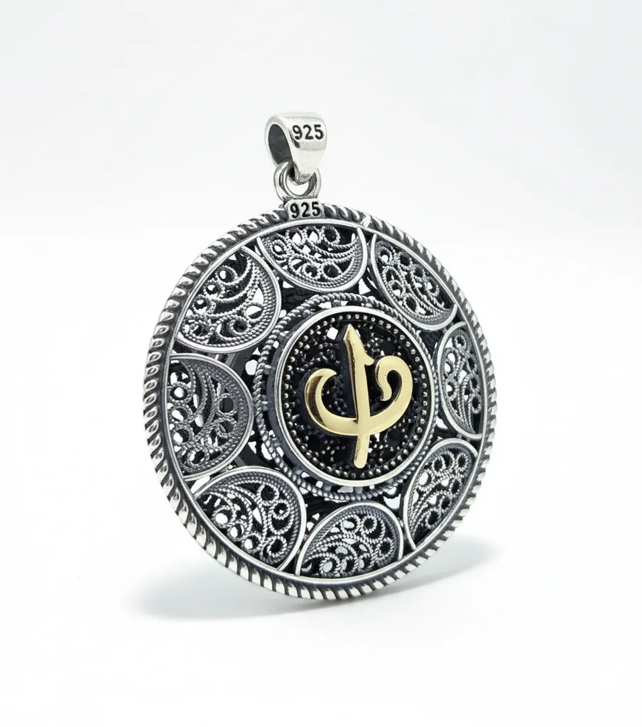 925 Sterling Silver Elif Vav Filigree Keychain - Midyat Craftsmanship