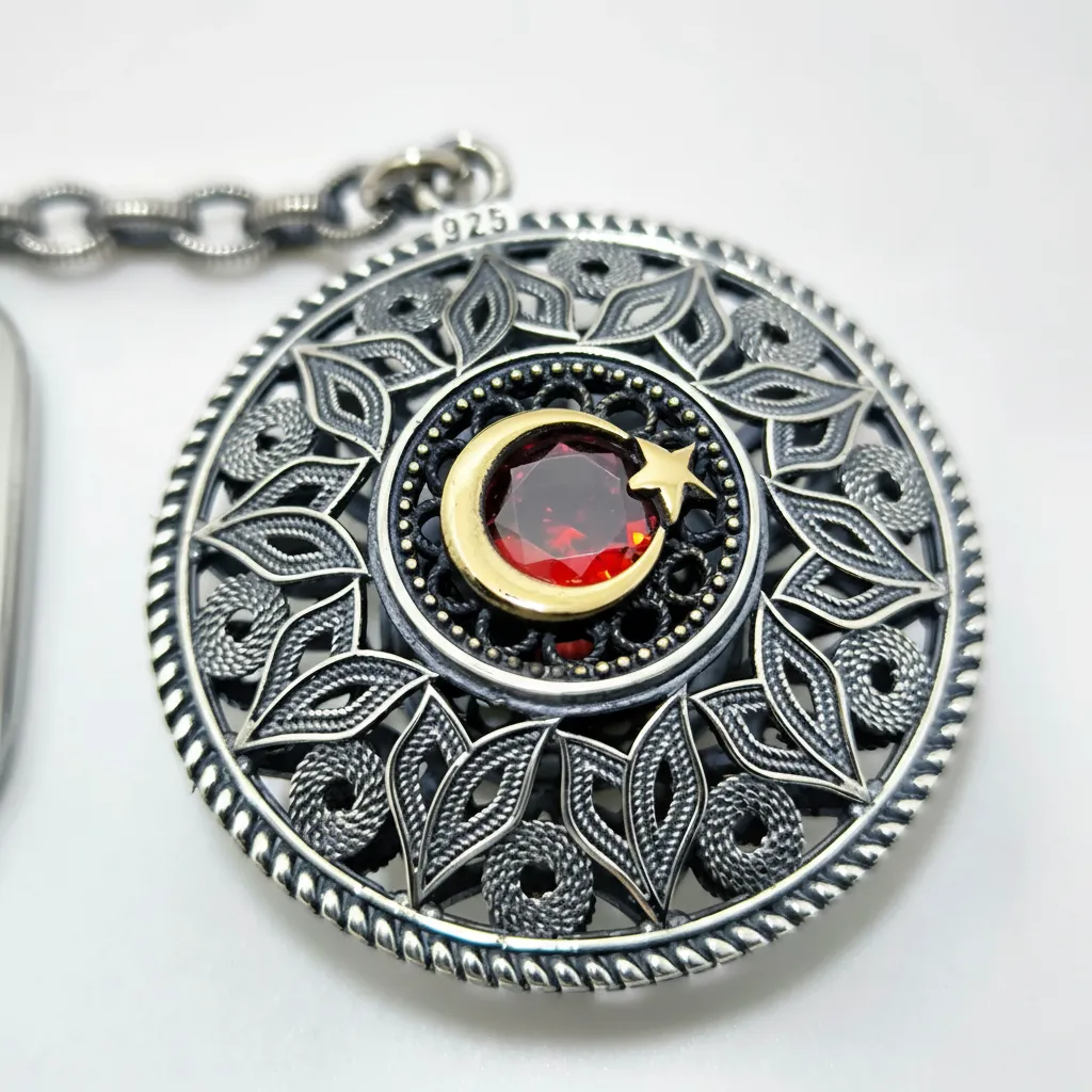 925 Ayar Ay Yıldızlı Telkari Gümüş Anahtarlık – El Yapımı Midyat Telkarisi