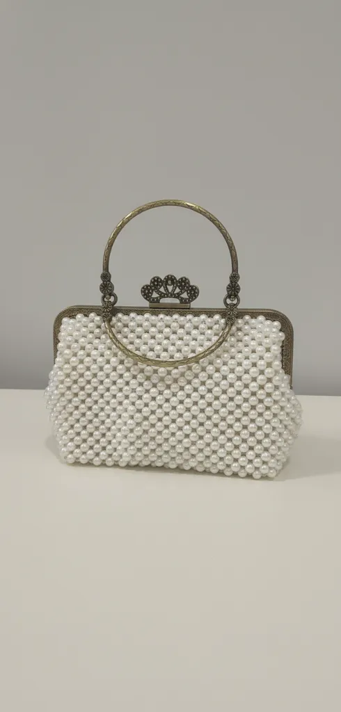 İnci Boncuklu Metal Saplı Abiye Çanta - Özel Tasarım El Yapımı