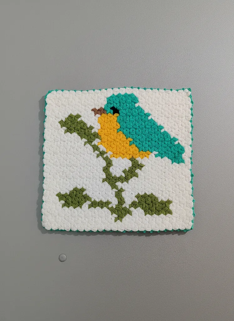 Örgü Kuş Desenli Kare Lif Banyo Kesesi - El Emeği Göz Nuru