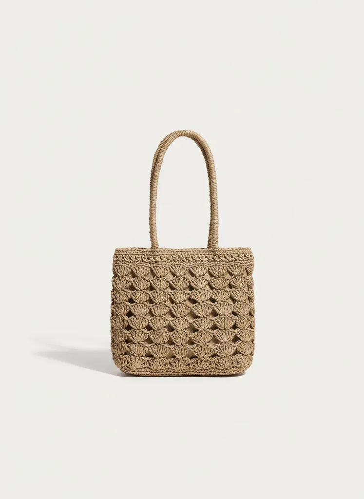 Örme Detaylı Hasır Plaj Çantası - El Yapımı Şık Tasarım