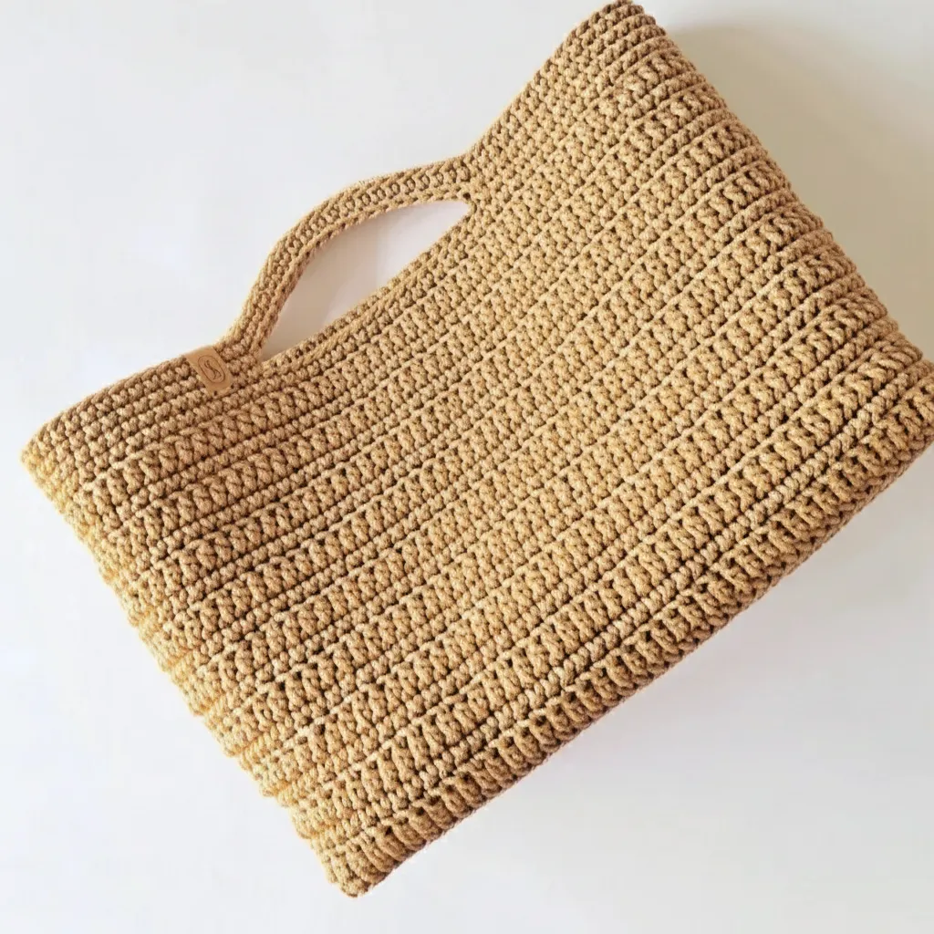 Hasır Rengi Örme Omuz Çantası - El Emeği Makrome Clutch Çanta