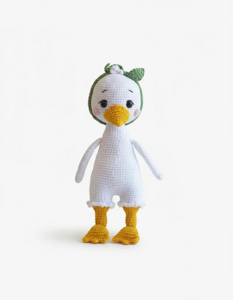 Amigurumi Örgü Kaz Bebek Oyuncak - Beyaz ve Sarı Renkli - El Emeği