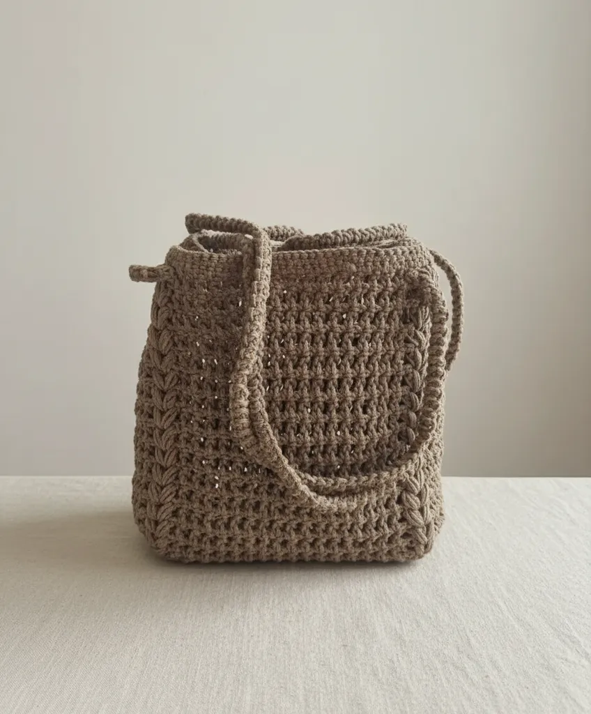 Kahverengi Makrome Örgü Omuz Çantası - Şık ve El Yapımı Tasarım