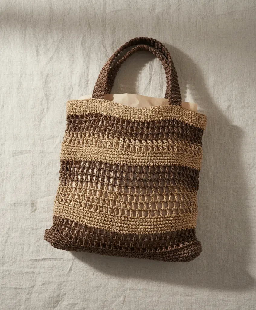 Oversized Woven Straw Beach Bag in Brown and Beige Tones