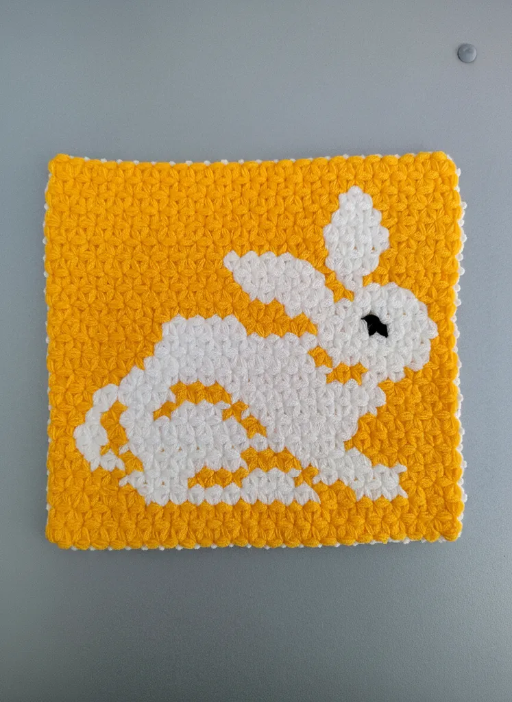 Yellow and White Rabbit Patterned Knitted Bath Loofah - Handmade