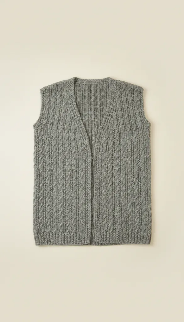 Gri Renkli Kabartmalı Desenli Örme Bayan Yelek - El Emeği