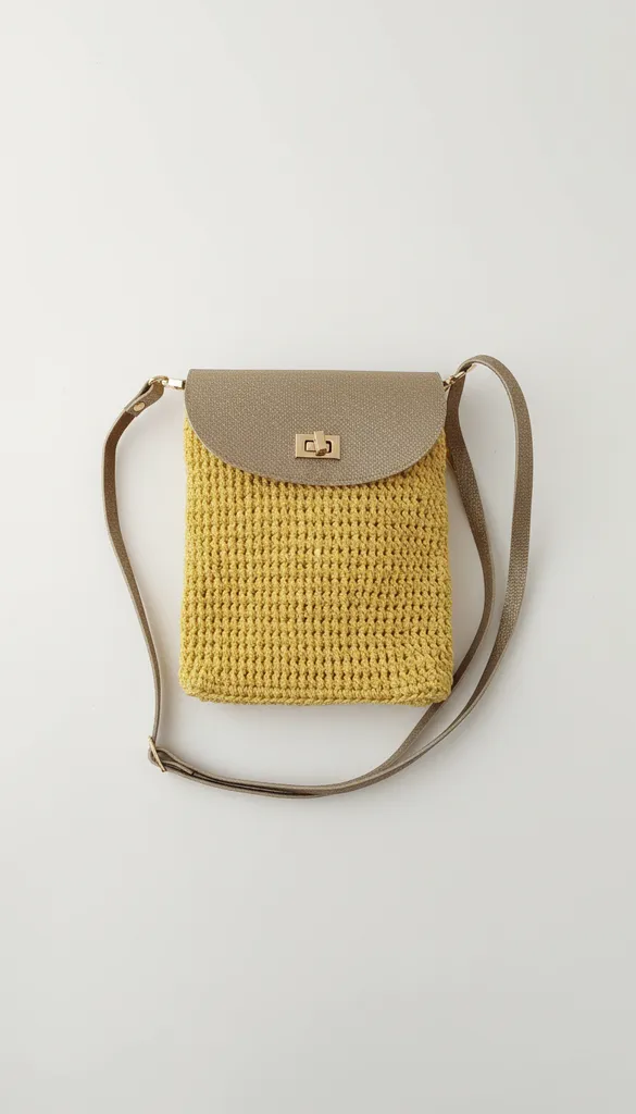 Sarı Renkli Makrome Örgü Omuz Çantası - El Emeği Makrome Çanta
