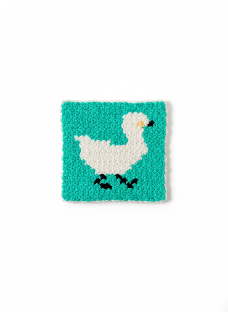Green and White Duck Patterned Bath Loofah - Handmade
