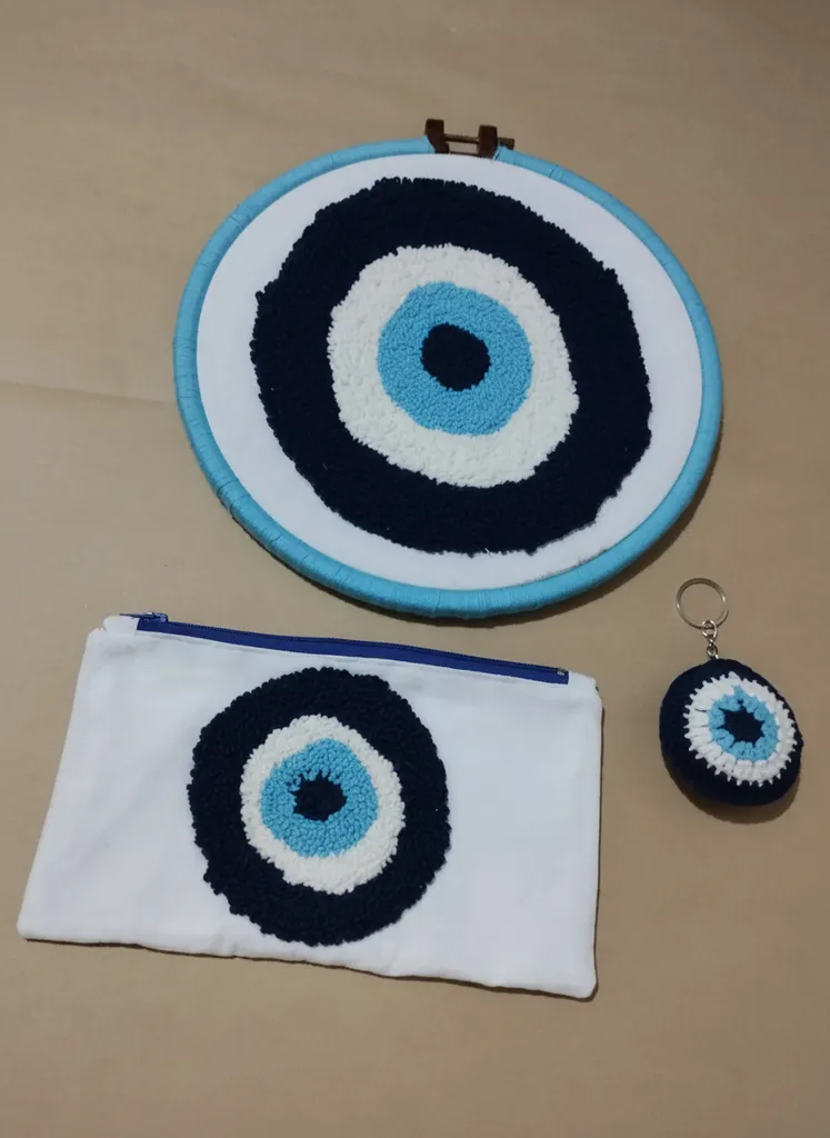 Nazar Boncuğu Desenli Punch İşleme Seti - Duvar Panosu, Kalemlik, Anahtarlık