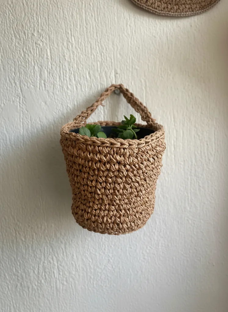 Kağıt İpten Örme Saksılık - El Yapımı Çok Amaçlı Askılı Sepet