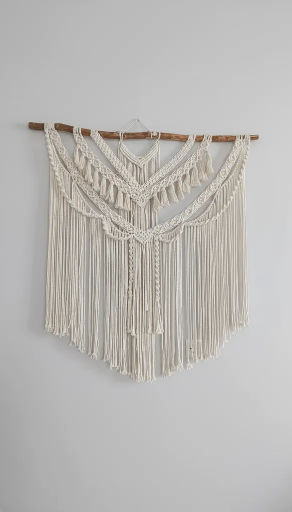 Krem Renkli Makrome Duvar Dekoru - Bohem Tarzı El Yapımı Tasarım
