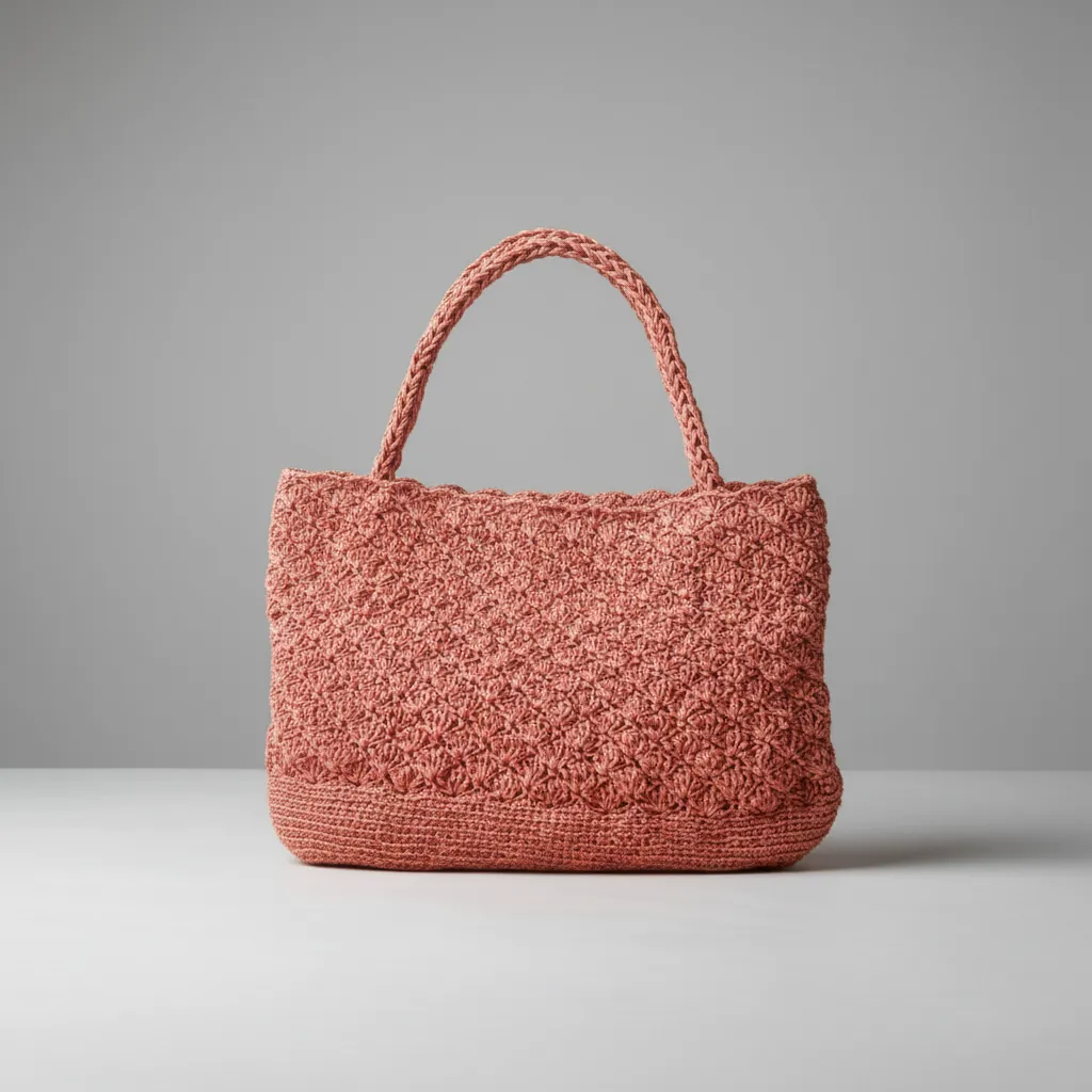 Pembe Kağıt İpten Örme Kol Çantası - El Emeği Şık Tasarım