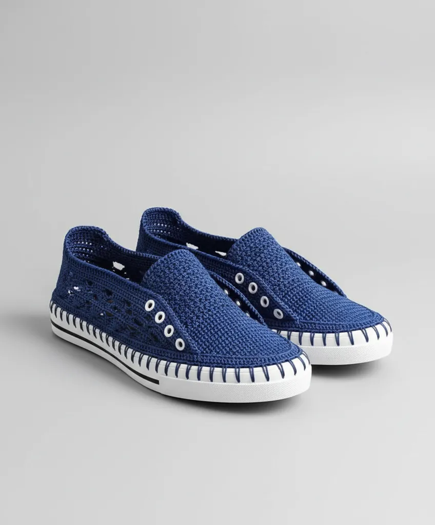 Mavi Örgü Desenli Bağcıklı Spor Ayakkabı - El Emeği Tasarım