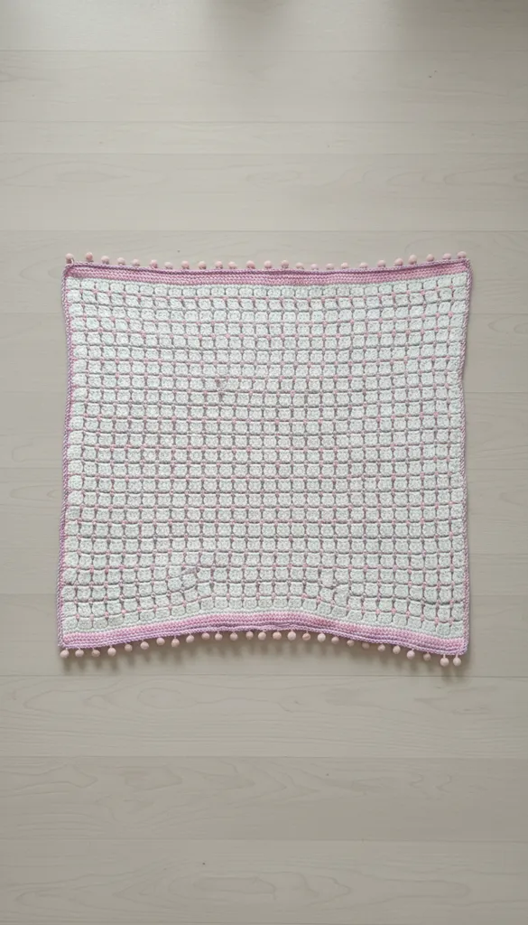 Beyaz ve Pembe Renkli Örgü Bebek Battaniyesi 80x80 cm - El Emeği