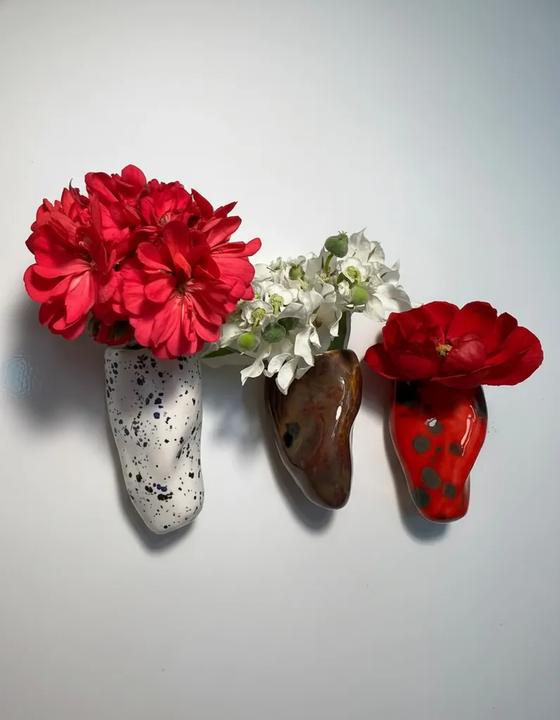 Dekoratif 3'lü Seramik Magnet Vazo Seti - Buzdolabı Süsü