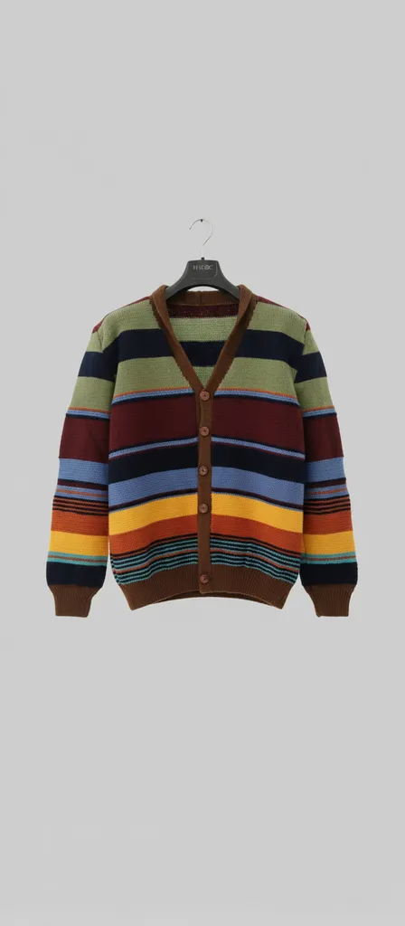 Renkli Çizgili Triko Erkek Ceket - V Yaka, Düğmeli, Uzun Kollu