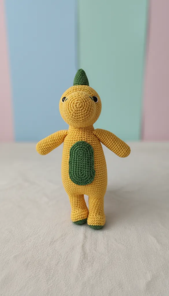 Sarı ve Yeşil Amigurumi Dinozor Oyuncak - Antibakteriyel İplikten Örme