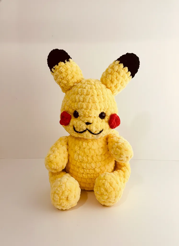Sarı Örgü Pikachu Oyuncak Bebek - 35 cm Boyunda - El Emeği