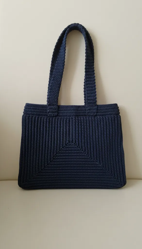 Lacivert Makrome Örgü Kol Çantası - Polyester İp ile El Emeği