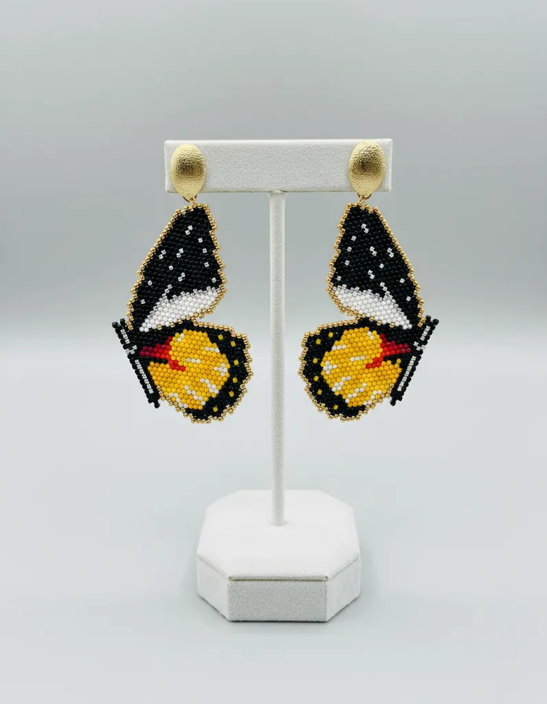 Siyah Sarı Miyuki Boncuk Kelebek Küpe - El Emeği Tasarım