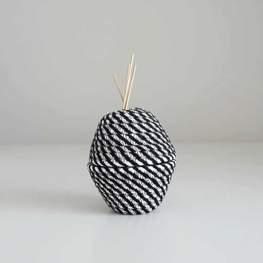 Siyah Beyaz Zikzak Desenli Dekoratif Oda Parfümü Kabı - El Dikişi