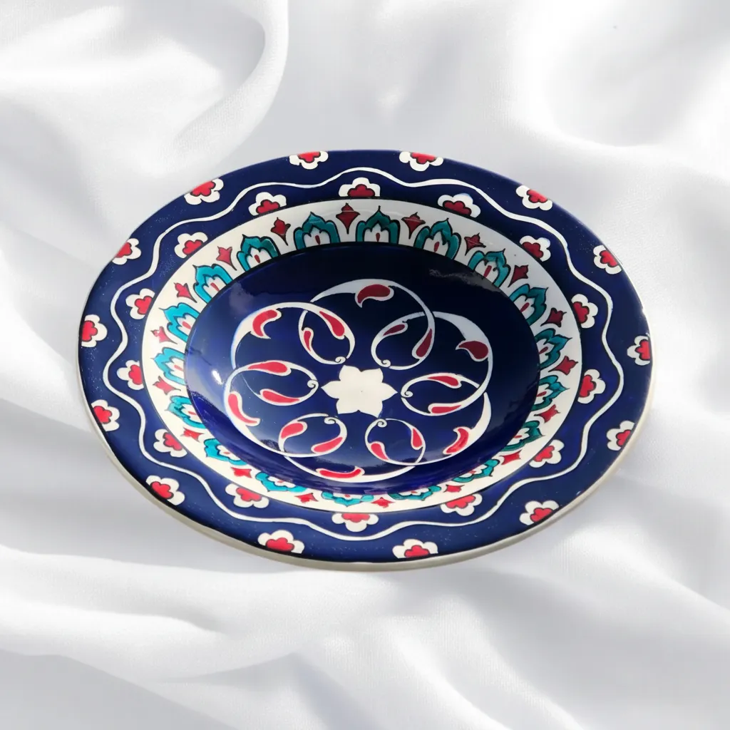 25 cm Lacivert İznik Çini Desenli El İşçiliği Mantı Tabağı