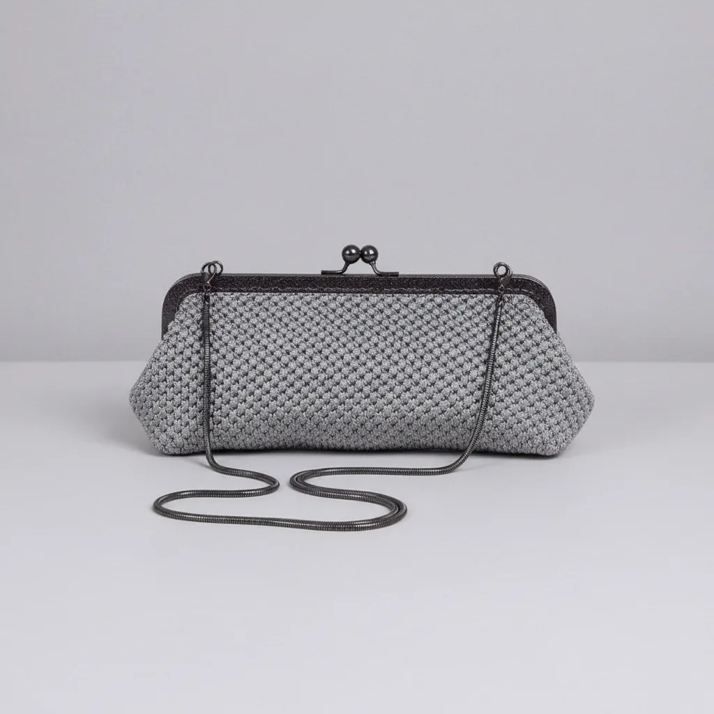 Gri Örgü Zincir Askılı Portföy Çanta - Özel Tasarım El Emeği