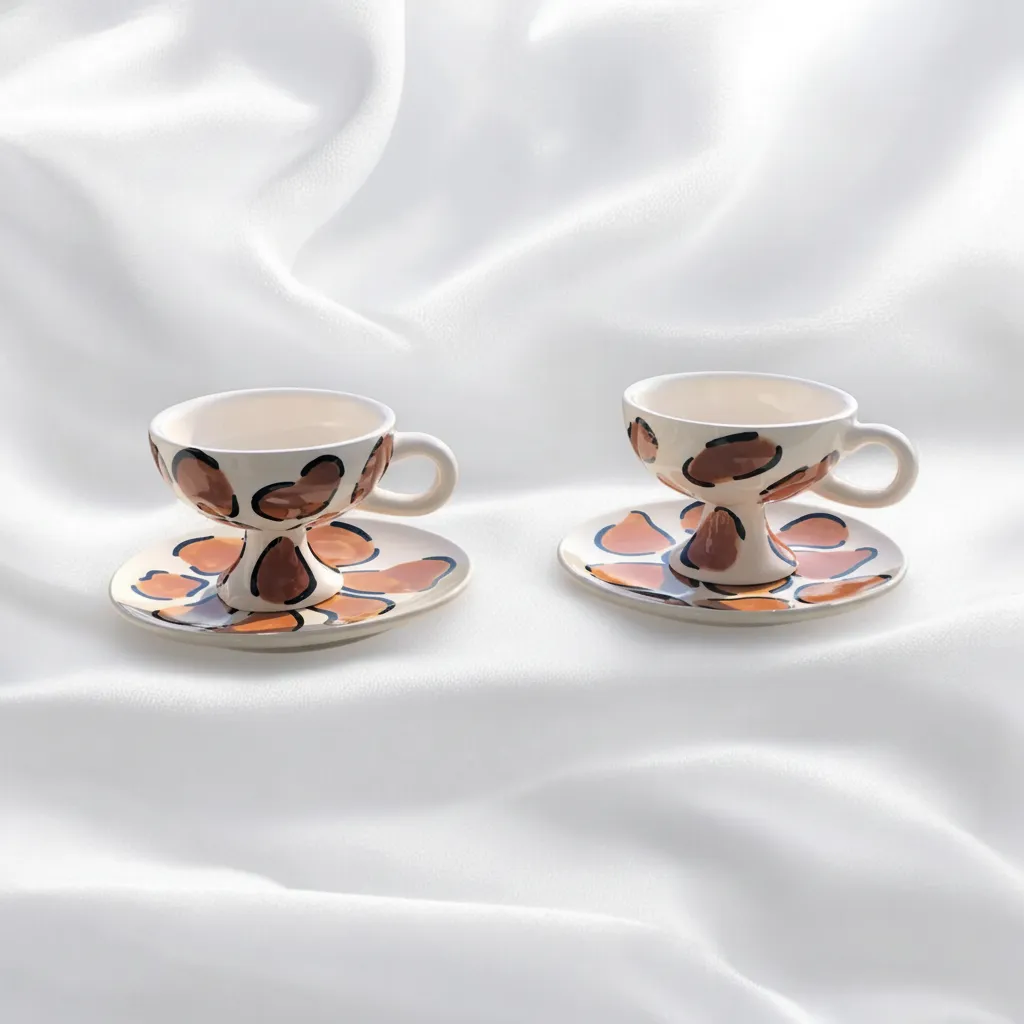 2'li Leopar Desenli Türk Kahvesi Fincanı Seti - El Yapımı