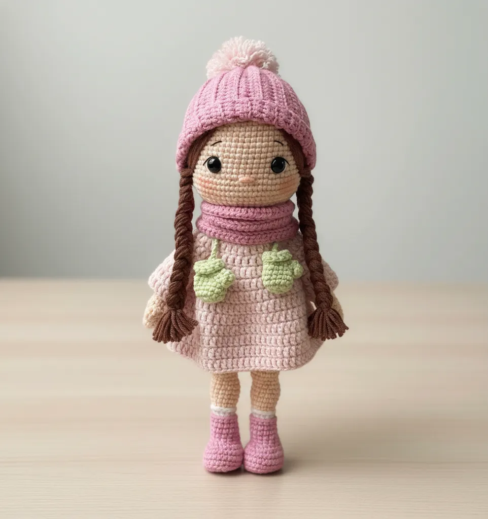 Pembe Tonlarında Örgü Oyuncak Bebek - 25 cm Maysa Bebek