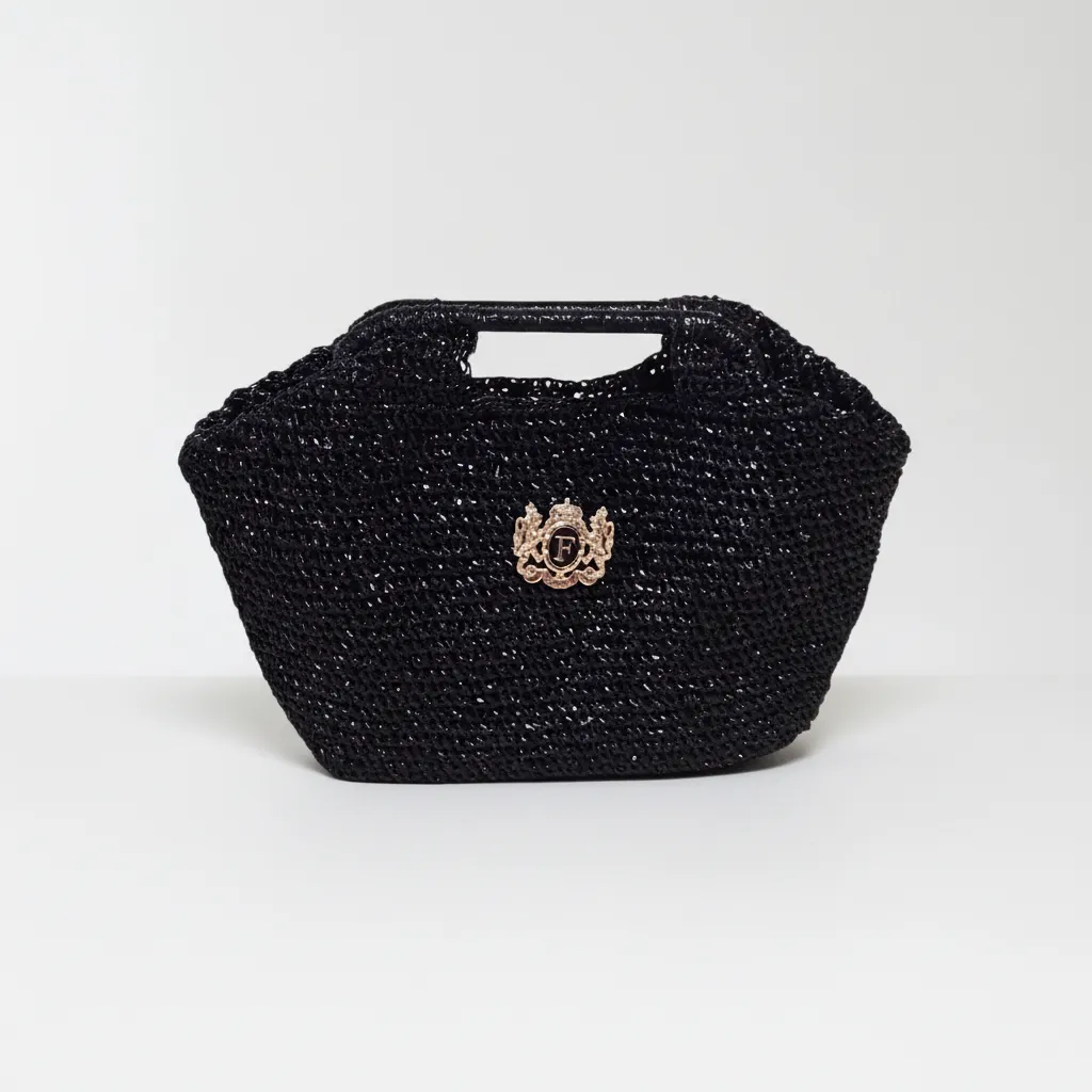 Siyah Metalik Kağıt İp Örgü El Çantası - Özel Tasarım