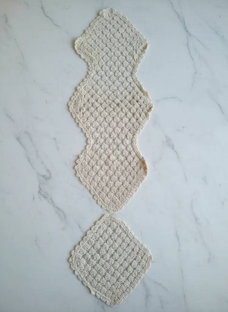 Krem Rengi Dantel Sehpa Örtüsü Takımı - El Emeği Göz Nuru