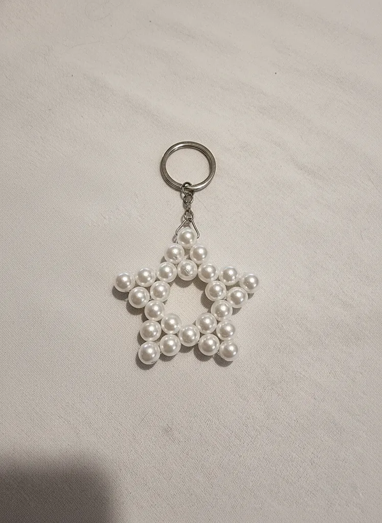 Beyaz İnci Boncuklu Yıldız Anahtarlık - Dekoratif Çanta Aksesuarı (10 Adet)