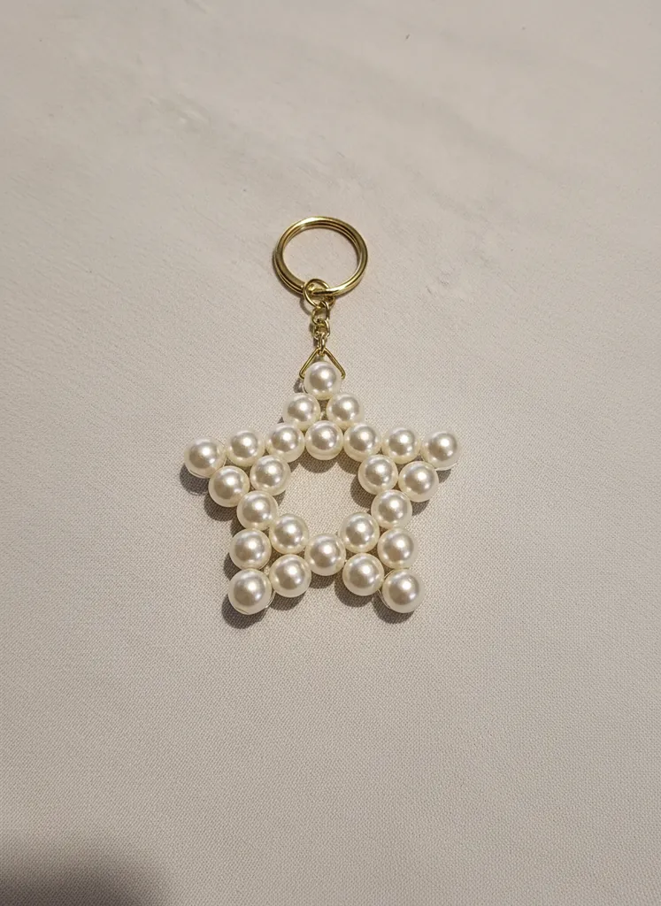 Krem İncili Yıldız Anahtarlık - Sedef Görünümlü, 10 Adet