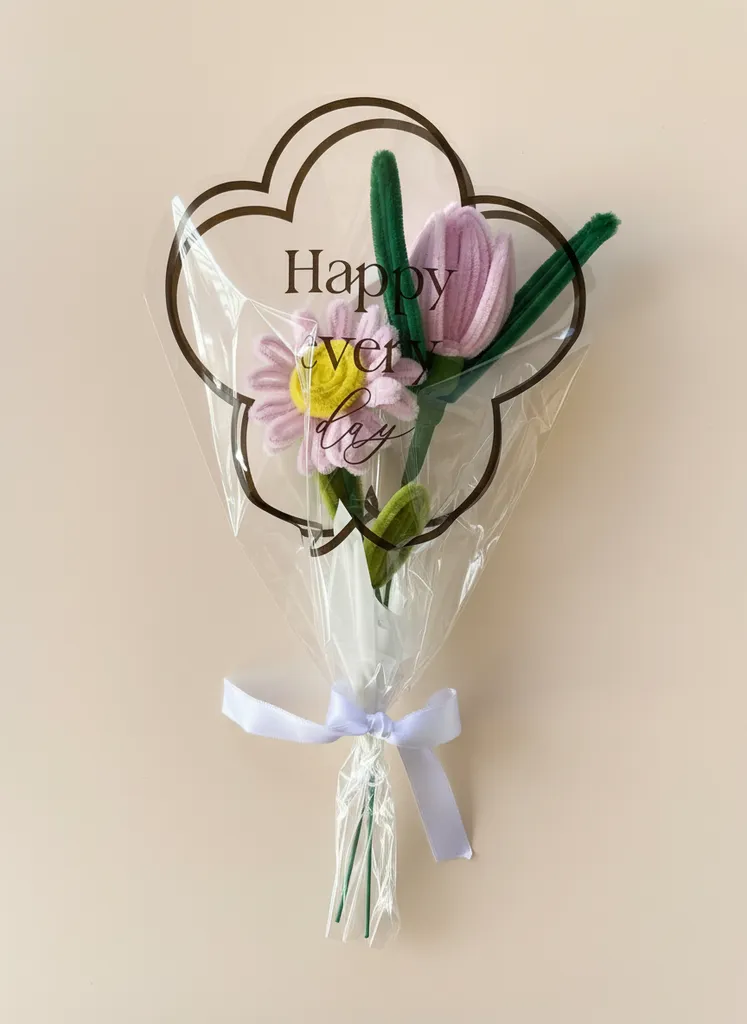 Şönil İkili Çiçek Buketi - Pembe ve Sarı Renkli Dekoratif Çiçekler