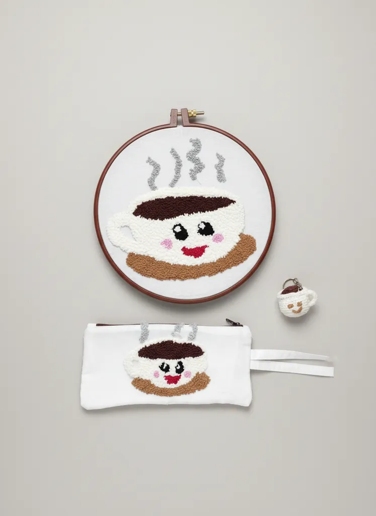 Kahve Fincanı Desenli Punch İşleme Seti - Duvar Panosu, Kalemlik, Anahtarlık