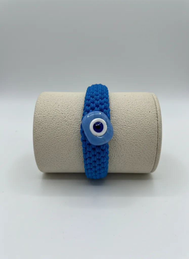 Mavi Tığ İşi Makrome Nazar Boncuklu Bileklik - El Yapımı