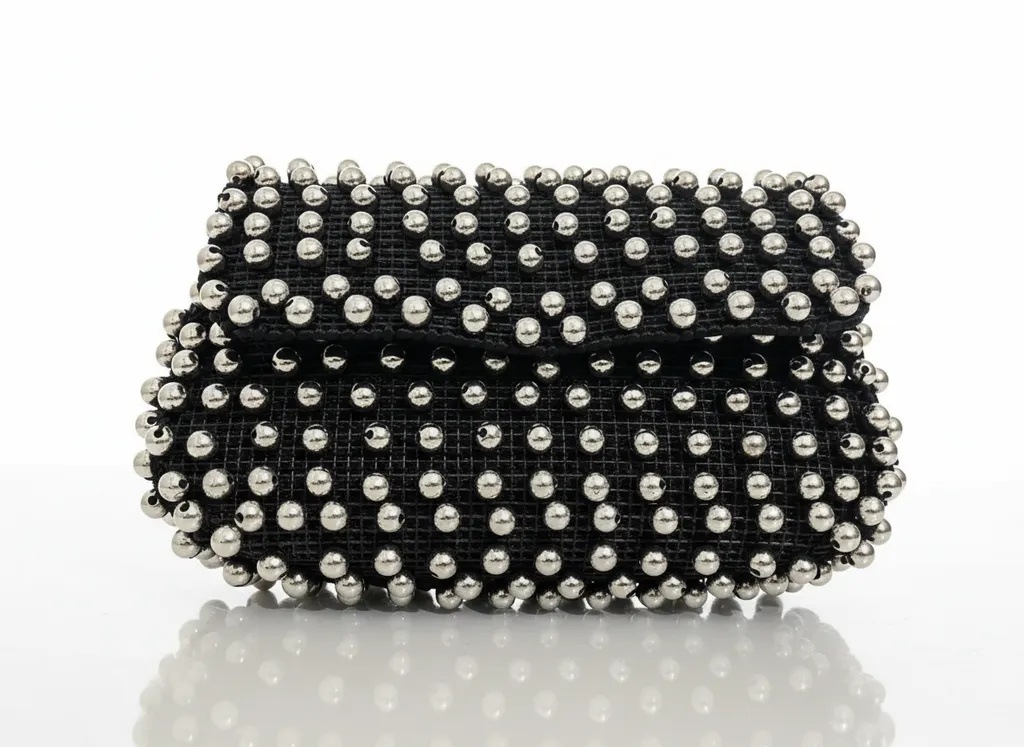 Siyah Kanvas İnci Detaylı Abiye Kol Çantası - 30 cm Şık Tasarım