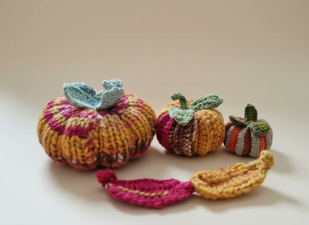 Renkli Örgü Balkabağı Sepeti Dekoratif Seti - El Emeği Oyuncak