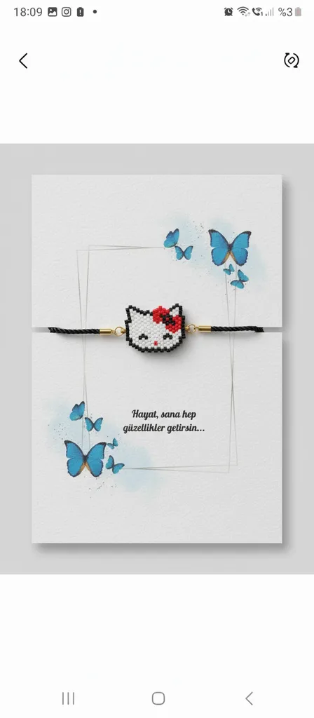 Miyuki Boncuk Hello Kitty Bileklik - Siyah İp Detaylı El Emeği