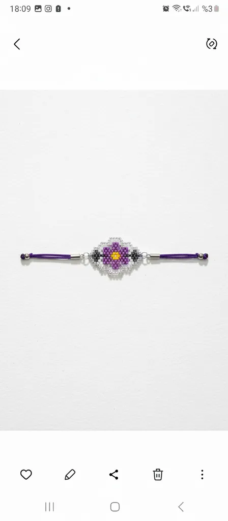 Mor Çiçek Desenli Miyuki Boncuk Bileklik - El Emeği Tasarım